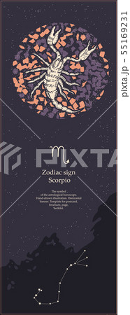 Zodiac sign Scorpio. The symbol of the astrological horoscope. Hand-drawn illustration. Vertical Zodiac sign Scorpio. The symbol of the astrological horoscope. Hand-drawn illustration. Vertical 55169231