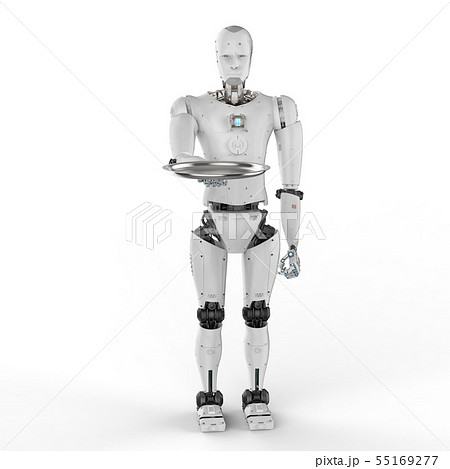 Robot Holding Serving Trayのイラスト素材