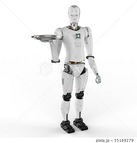 Robot Holding Serving Trayのイラスト素材