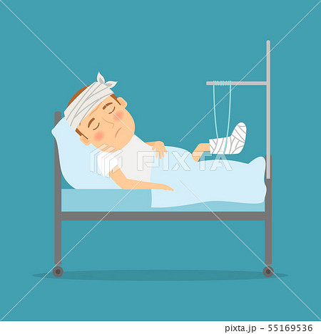 Man with broken leg cartoon illustration 55169536