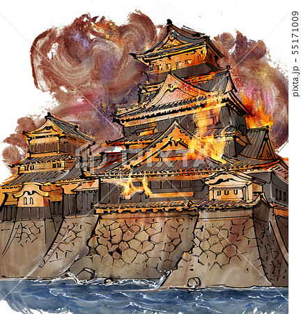 お城 炎上のイラスト素材