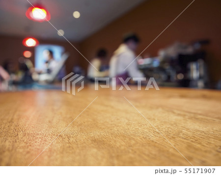 Table top bar blur barista coffee shop cafe 55171907