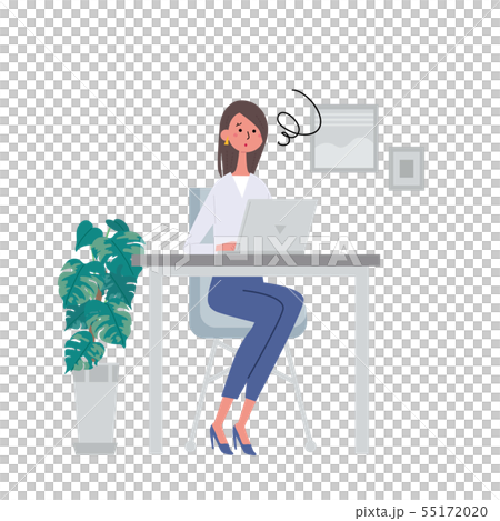 パソコンをする女性　イラスト　アイコン　 55172020