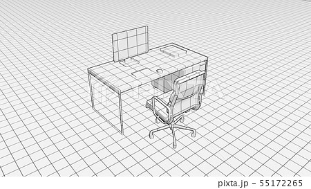 デスクワーク 建築図面 Cad Cg モノクロ グリッド2 人無しのイラスト素材