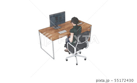 デスクワーク 建築図面 Cad Cg イラスト風 カラー1 女性有りのイラスト素材