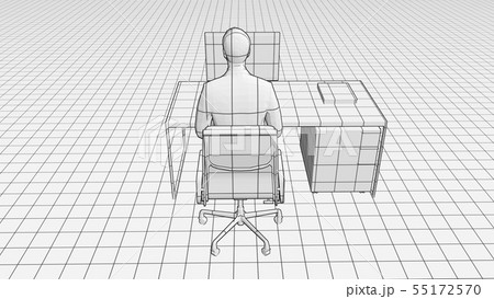 デスクワーク 建築図面 CAD CG モノクロ グリッド1 男性有りのイラスト 