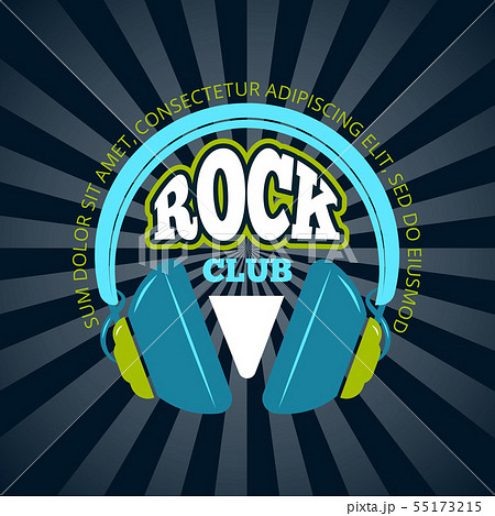 Rock music club, music vector logo, badge, emblem with headphones Rock music club, music vector logo, badge, emblem with headphones 55173215