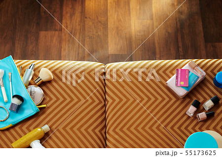 wallet with credit cards, cosmetics and makeup brushes wallet with credit cards, cosmetics and makeup brushes 55173625