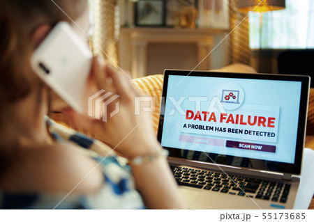 woman having data failure and calling robot customer support woman having data failure and calling robot customer support 55173685
