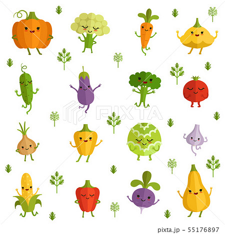Vegetables characters with funny emotions. Vector illustration in comic style 55176897