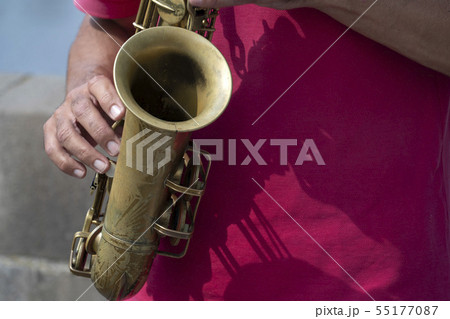 Musician hands while playing saxophone Musician hands while playing saxophone 55177087