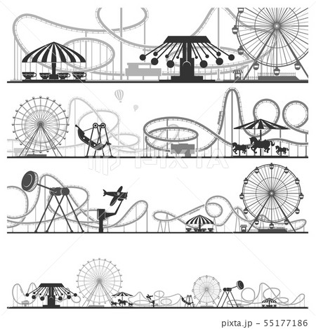 Set Of Horizontal Amusement Park Silhouettes のイラスト素材 55177186 Pixta