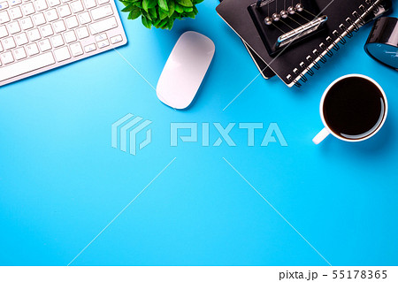 Top view of office desk with 55178365