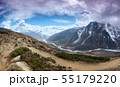 Amphu Gyabjen and Ama Dablan peaks views with clouds, Everest base camp trek, Nepal 55179220