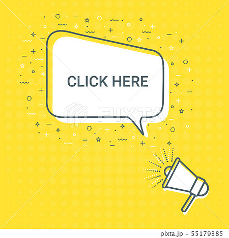 Megaphone With Click Here Speech Bubble. Loudspeaker. Illustrations For Promotion Marketing For 55179385