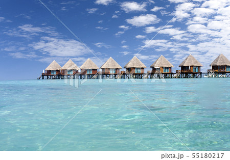 houses over transparent quiet sea water- tropical houses over transparent quiet sea water- tropical 55180217
