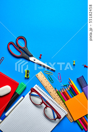 Overhead shot of school and office supplies 55182458