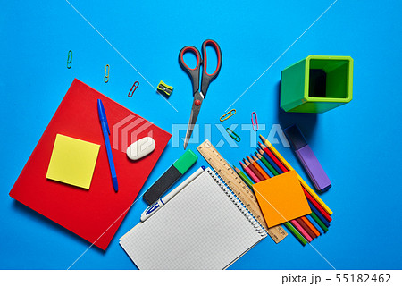 Overhead shot of school and office supplies Overhead shot of school and office supplies 55182462