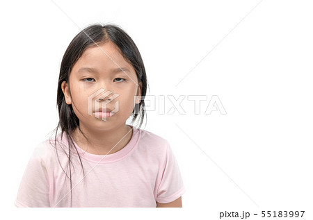 Little asian girl bored isolated on white 55183997