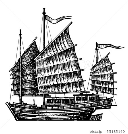 hand drawn design chinese Junk boat hand drawn design chinese Junk boat 55185140