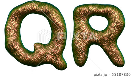 Letter set Q, R made of realistic 3d render natural gold snake skin texture. 55187830