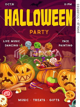 Halloween sweets, pumpkins. Invitation on party 55189593