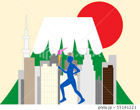 日本で開催される国際スポーツ大会の聖火ランナー のイラスト素材