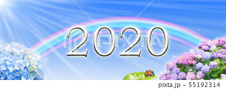 2020年アジサイと虹と太陽とテントウムシ 2020年アジサイと虹と太陽とテントウムシ 55192314