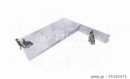 バリアフリー スロープと階段 車いす イラスト風1のイラスト素材