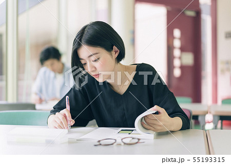 女性　大学生　勉強　撮影協力：恵泉女学園大学 55193315