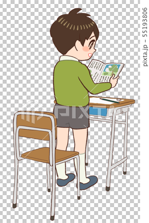 教室 机 椅子 音読する子供のイラスト素材 55193806 Pixta