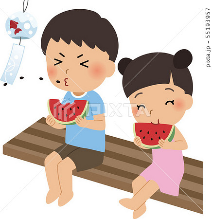 スイカを食べているイラストのイラスト素材