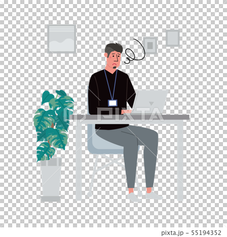 机に向かってパソコンをする男性　イラスト 55194352