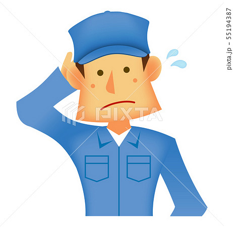 若い作業着を着た日本人 /上半身 (作業員・配達員)/困惑・こまる・照れる 若い作業着を着た日本人 /上半身 (作業員・配達員)/困惑・こまる・照れる 55194387