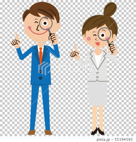 ポップなスーツを着た男女が注目 のイラスト素材