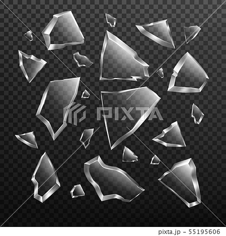 Broken glass shards set, crashed window fragments Broken glass shards set, crashed window fragments 55195606