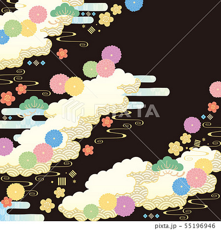 背景素材 和風空 雲花 菊梅 模様2 1のイラスト素材