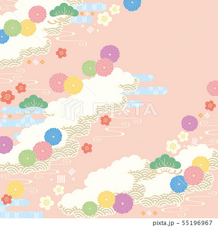 背景素材（和風空）-雲花（菊梅）模様7-1 55196967