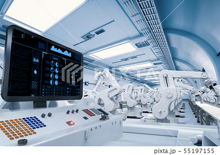 control panel screen with robotic arms 55197155