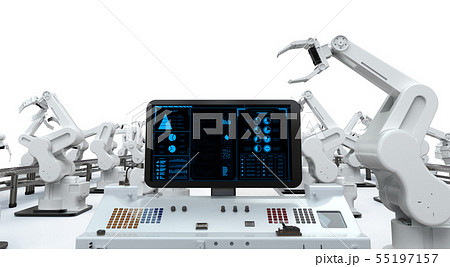 control panel screen with robotic arms 55197157
