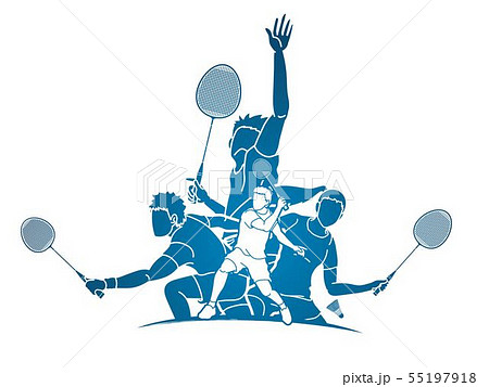 Group of Badminton player action cartoon graphic  55197918