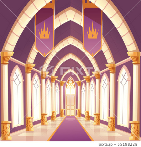 Palace hall, castle column empty corridor interior Palace hall, castle column empty corridor interior 55198228