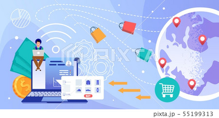 Man Buying Goods Around World Flat Vector Concept 55199313