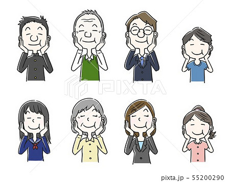 ほっぺたが落ちそうな表情の人物セットのイラスト素材