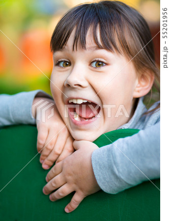 Cute little girl is playing in playground Cute little girl is playing in playground 55201956