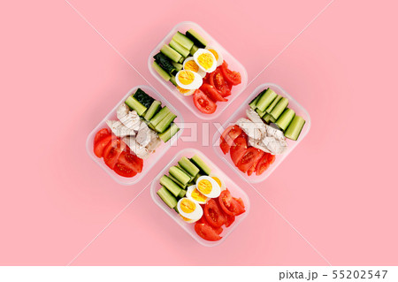 Healthy fitness food in container. Sport food minimalism Healthy fitness food in container. Sport food minimalism 55202547