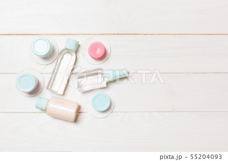 Group of small bottles for travelling on white Group of small bottles for travelling on white 55204093