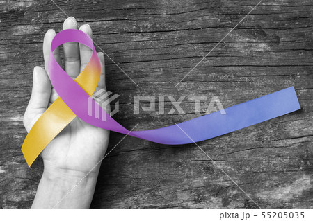 Bladder cancer awareness marigold blue purple bow 55205035