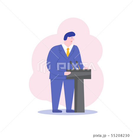 Male politician business CEO speaker cartoon character. President candidate debate flat illustration 55208230