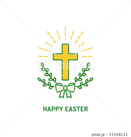 Happy Easter greeting card. Christian cross with willow. Religion holiday logo 55208232